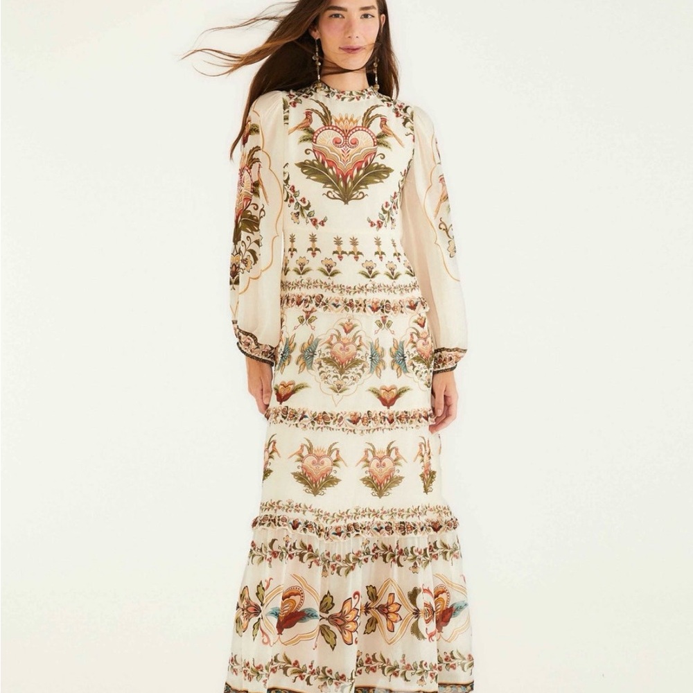 NWT Farm Rio Cream Majestic Hearts Maxi Dress
